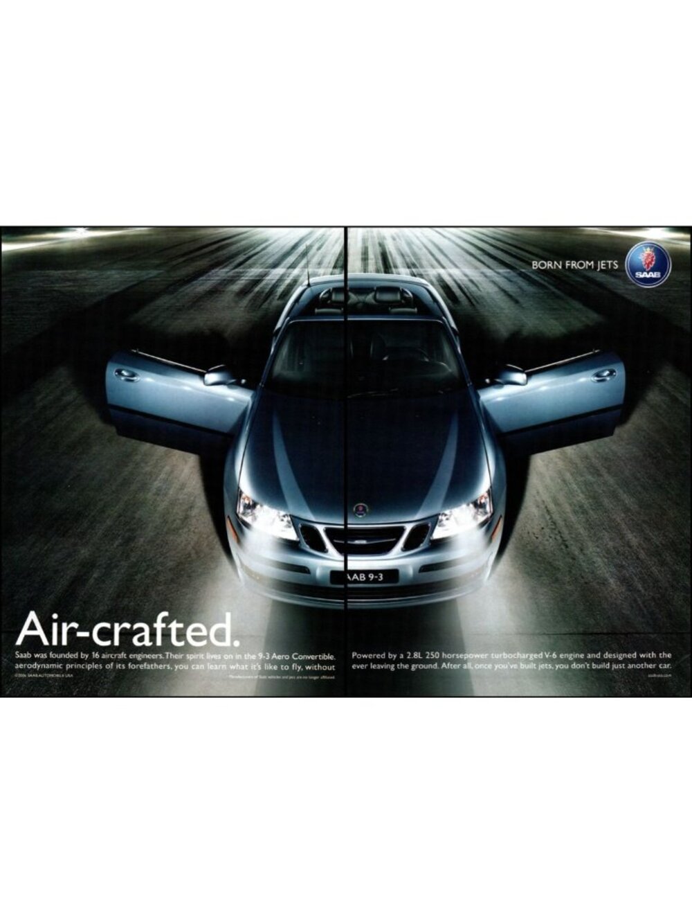 2006 Saab 9-3 Aero Convertible 2 page Vintage Print Ad Nighttime Runway Wall Art